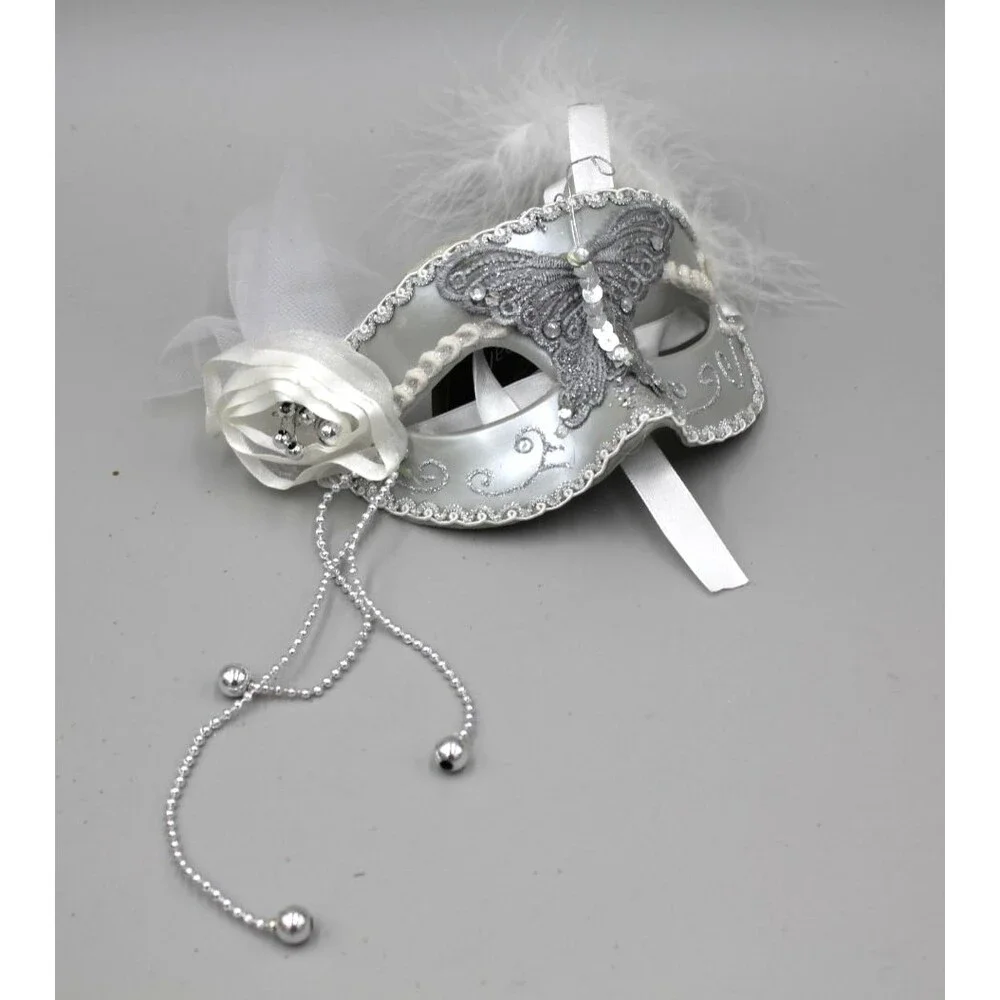 ORNAMENT Silver Crystal VENETIAN Masquerade Butterfly Rhinestone Face Eye Mask